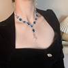 轻奢欧美名媛风蓝色锆石珍珠，项链女小众设计感2023气质饰品潮