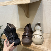 HA韩国童鞋2022冬季男女童加绒棉鞋儿童保暖菱格短靴大头饼干皮靴