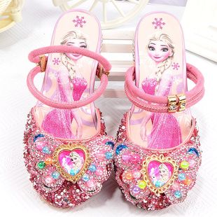 两穿爱莎鞋戴珠蝴蝶结儿童凉鞋通用冰雪奇缘小女孩拖鞋高跟公主鞋