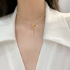 双层蝴蝶结珍珠项链，女小众设计感甜美气质轻奢，2021年潮锁骨链