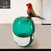 现代简约玻璃摆件轻奢样板房软装饰品创意喜鹊鸟客厅插花琉璃花瓶
