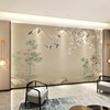 2022年中式电视背景墙壁纸，手绘花鸟刺绣沙发，影视墙布无缝壁画