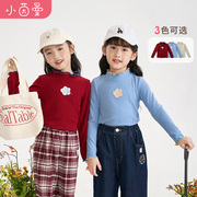 茵曼儿童t恤春季2024女童，长袖新年羊绒，保暖柔软红色儿童上衣