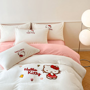 迪士尼kt猫卡通牛奶绒床上四件套，冬季儿童床，品床单珊瑚法兰绒被套