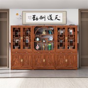 中式实木带门书柜书架三组合榆木展示柜玻璃书房办公室用仿古
