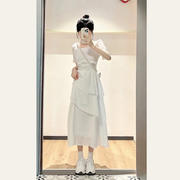 高级感白色雪纺连衣裙女装夏季2023小个子法式气质显瘦蛋糕裙