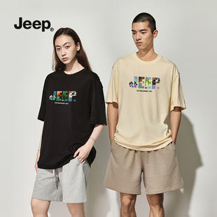 jeep吉普印花短袖t恤男士，夏季2024潮流高端纯棉，青年上衣服男