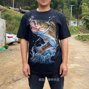 泰国潮牌男装纹身男士短袖纯棉 锦鲤夜光青少年鲤鱼印花T恤