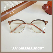 JJJ SHOP“玳瑁框素颜眼镜框女高级感板材奶茶色显白眼镜纯钛鼻托