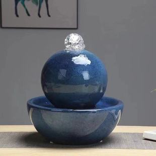 欧式陶瓷喷泉流水加湿器，家居客厅风，水球创意工艺品办公室桌面摆件