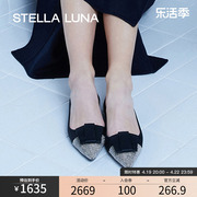 stellaluna女鞋2022春夏一脚蹬，单鞋沙丁布水钻蝴蝶结平底鞋