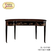 法式奢华彩绘实木桦木欧式新古典重工黑色椭圆腰形1.4米绘画书桌