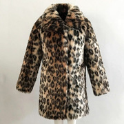 大衣长袖2023冬季外贸外套，皮草豹纹保暖修身欧美加厚仿皮草