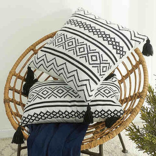 北欧摩洛哥雪尼尔几何提花流苏抱枕套沙发靠枕套靠垫套