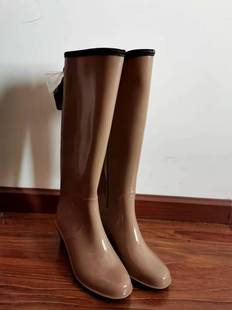 pvc女士高筒雨鞋蝴蝶结飘带，雨靴时尚坡跟舒适水靴防滑