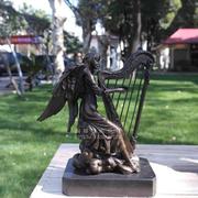 竖琴天使少女铜雕塑工艺品音乐，人物雕塑摆件设家居装饰品商务