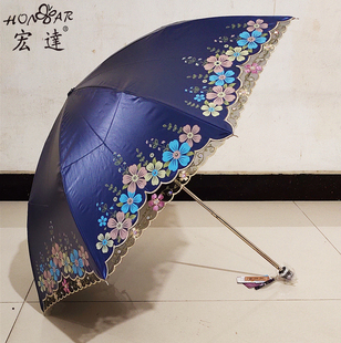 宏达洋伞太阳伞蕾丝刺绣女神，绣花复古公主，黑胶防晒防紫外线遮阳伞