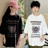 波拉韩国女男孩小中大儿童装，夏青少年初中生，亲子街舞短袖t恤上衣