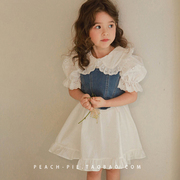 peachpie韩国童装2023夏女童(夏女童)可爱娃娃领泡泡袖连衣裙333