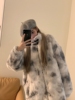 秋冬季扎染羊羔毛外套女棉袄毛绒加绒加厚中长款宽松棉衣棉服大衣