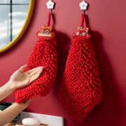 国潮龙年擦手巾挂式吸水不掉毛结婚红色喜庆卫生间厨房可用大毛巾