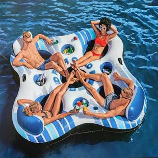 水上浮台多人浮床充气帐篷游泳气垫床大号漂浮垫魔毯躺椅沙发浮船