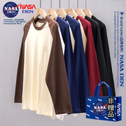 NASA联名美式纯棉长袖T恤男女款休闲宽松重磅上衣内搭打底衫卫衣