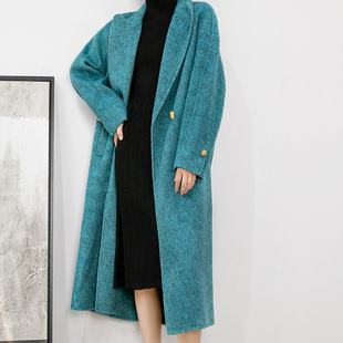 赫本风高级感蓝色，极简设计慵懒风双面羊绒大衣女中长加厚毛呢外套
