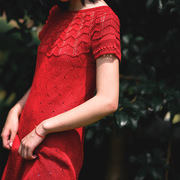 红玫瑰编织人生棒针长款连衣裙毛衣材料包红色毛线DIY送教程