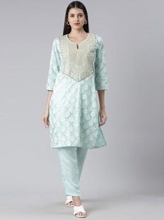 印度服饰女纯棉金线，刺绣2件套上衣裤子，中长款民族风烫金印花