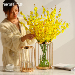 美式创意透明玻璃花瓶摆件北欧简约轻奢风，客厅餐桌电视柜装饰品大