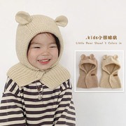亲箩韩国儿童帽子围巾，一体秋冬可爱小熊宝宝，披肩斗篷婴儿护耳帽