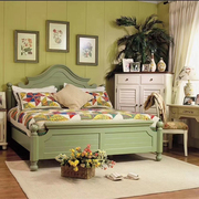 秋林木语美式实木床1米5床，法式公主床，绿色主卧婚床地中海风格家具