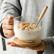 家用燕麦片早餐水杯子带盖勺透明微波牛奶马克日式大容量玻璃碗女
