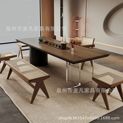 功夫茶台办公室简约原木，大板桌新中式实木泡茶桌，侘寂风茶桌椅组合