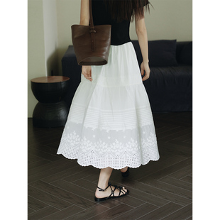 mixabo重工法式白色花边，长裙夏季小众高级蛋糕，裙半身裙女棉设计感
