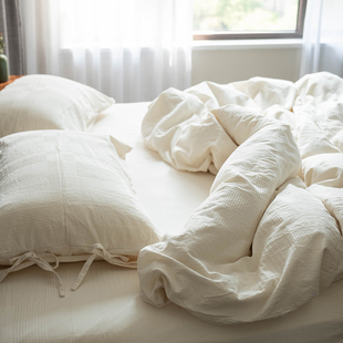 仔普北欧原生态无漂染全棉，白色床上四件套纯棉被套，床单1.51.8米
