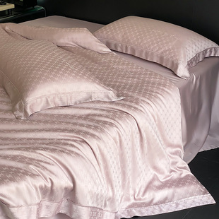YILAISHA/亦莱莎家纺天丝被套床上用品简约纯色贡缎床单式四件套