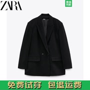 ZARA KISS 女装 宽松双排扣西装外套黑色西服02753432800 2753432