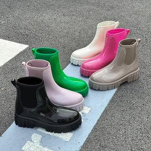 韩版雨鞋女士春秋外穿时尚果冻马丁靴短筒雨靴厚底防水鞋水靴