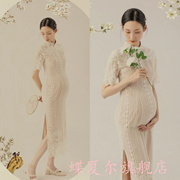 中式孕妇旗袍礼服摄影服装复古民国风孕妈咪艺术照写真连衣裙