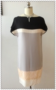外贸原单孤品欧美大牌马卡龙(马，卡龙)拼接色，亮片装饰高端100%真丝连衣裙
