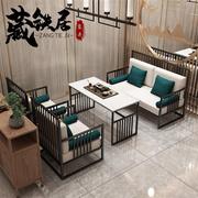 茶楼禅意茶桌椅组合新中式卡座民宿酒店包厢，沙发铁艺茶餐厅沙发椅