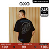GXG男装 重磅系列黑色圆领短袖T恤时尚喷绘印花 2023年夏季