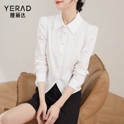娅丽达春季女上装时尚通勤ol白色，衬衫设计感短款外穿内搭棉质衬衣