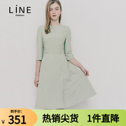 line韩国女装夏季职业修身显瘦过膝长裙气质中袖连衣裙nwopkd6100