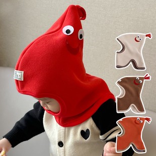 儿童帽围脖一体新年秋冬红色男孩宝宝帽子冬季公鸡护耳帽