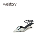 westory2023年夏季细跟羊皮尖头脚踝带百搭法式优雅凉鞋56011