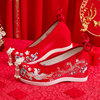 高跟秀禾婚鞋原创内增高汉服女鞋红色坡跟新娘鞋古风中式绣花鞋子