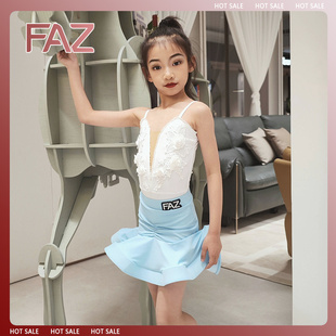 FAZ夏季女儿童拉丁舞高端练功服吊带鱼尾裙分体套装集训表演服